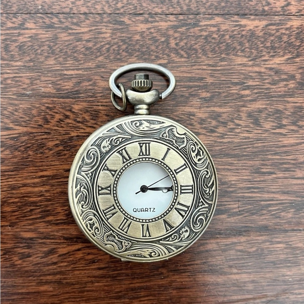 Vintage Roman Numeral Quartz Pocket Watch WORKING